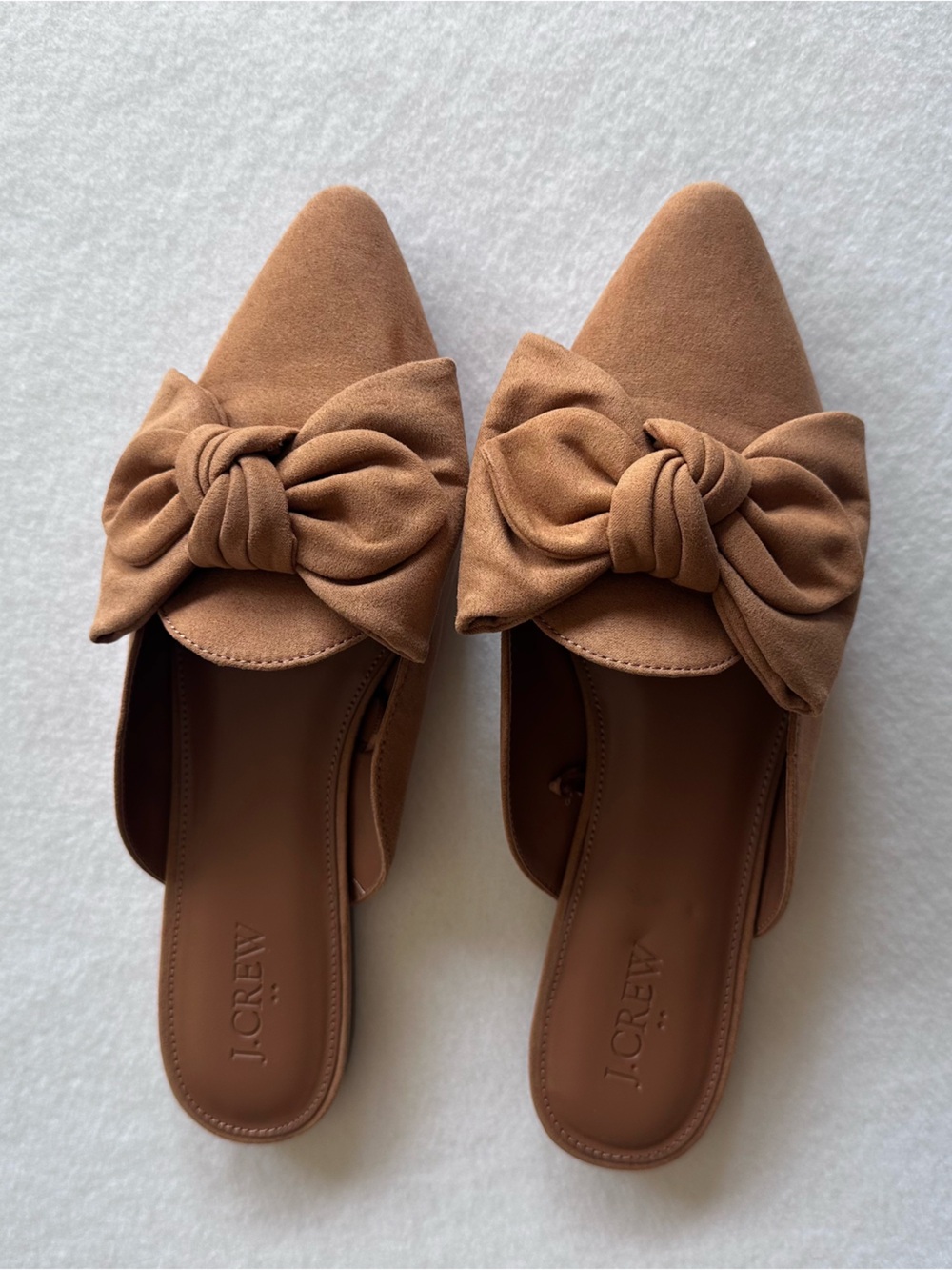 J. Crew Factory Tan Suede Knot Bow Pointed-Toe Mules size 8